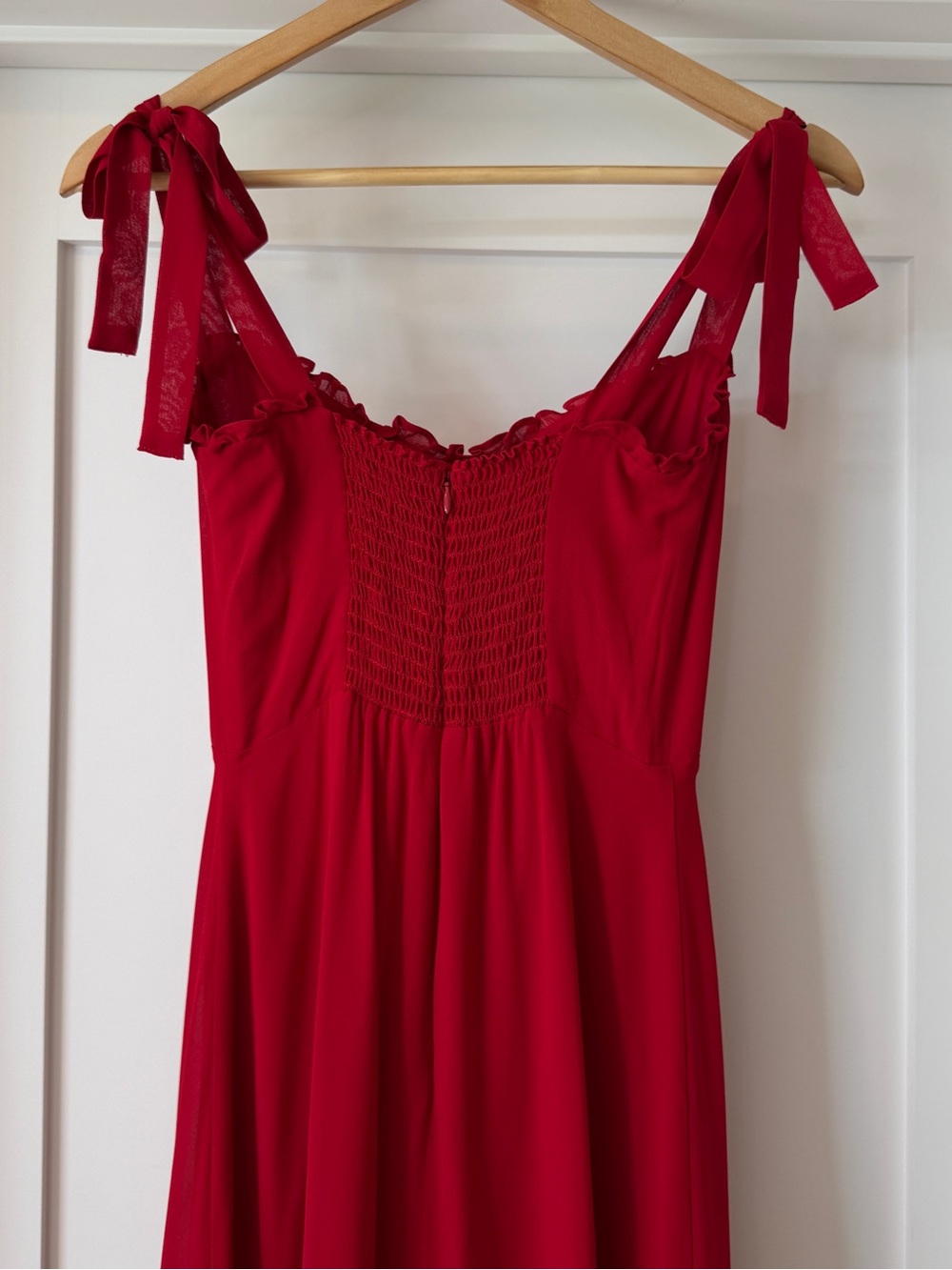 Reformation Raspberry Tie-Shoulder Ruffle-Hem Midi Dress - Picture 7 of 10
